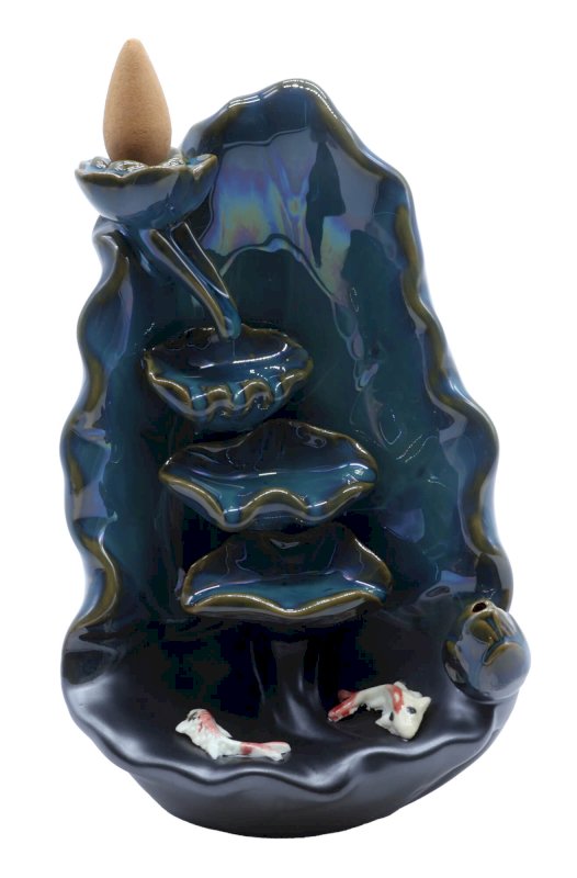 Porte-Encens Backflow Cascade Poissons Céramique 11cm