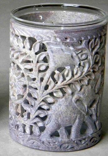 Brûleur Huile Pierre Ajouré Eléphants 11cm