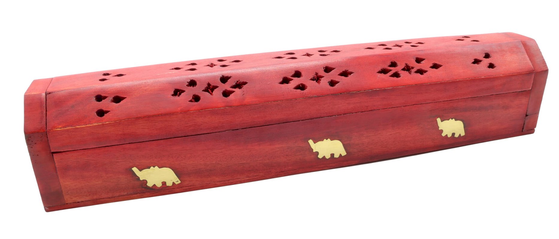 Porte-Encens Bois Coffret Ocre Eléphants 30cm