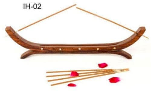 Porte-Encens Bois Double Pirogue 36cm