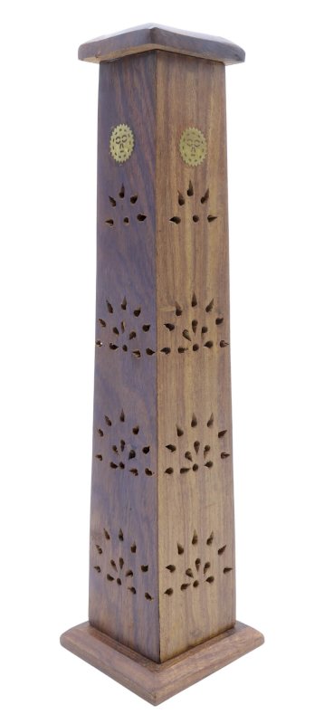 Porte-Encens Bois Tour Motifs Antiques 30cm