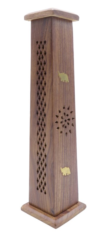 Porte-Encens Bois Tour Elephants 30cm