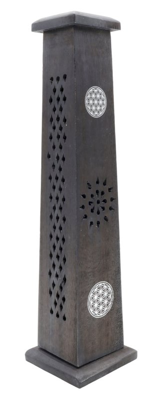 Porte-Encens Bois Tour Fleur de Vie 30cm
