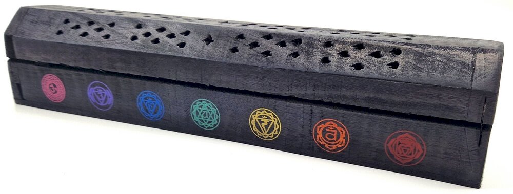Porte-Encens Bois Coffret 7 Chakras Noir 30cm