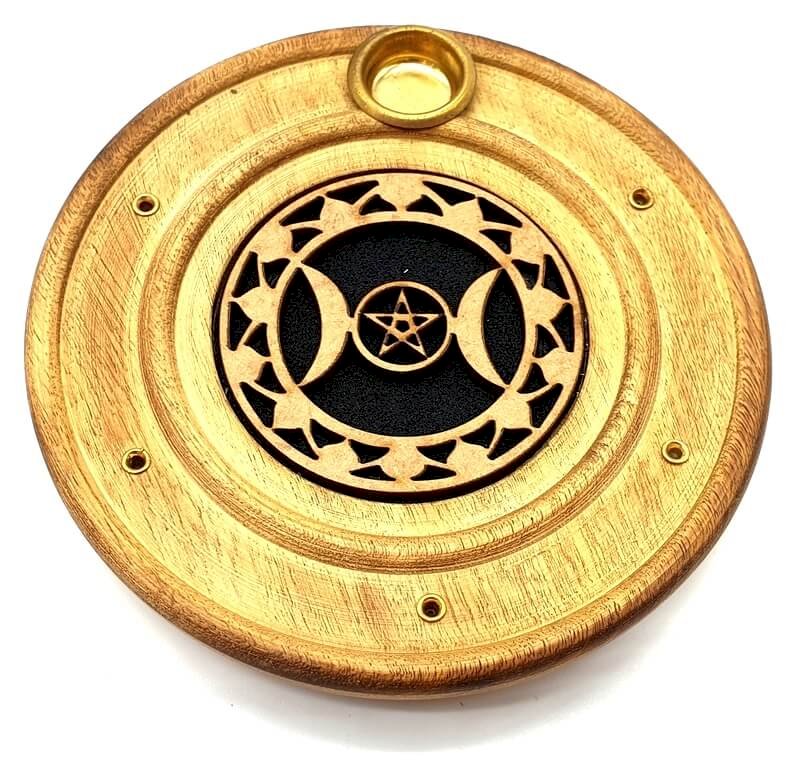 Porte-Encens Bois Rond Triple Lune 10cm