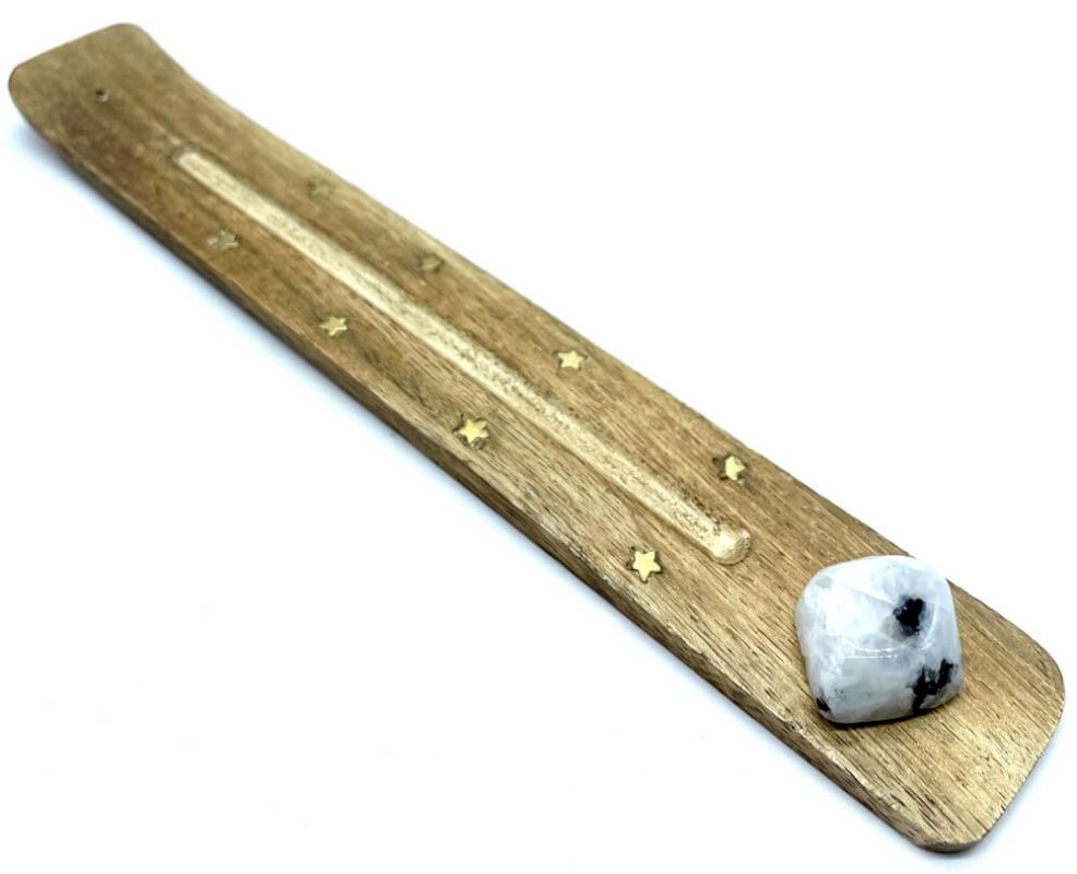 Porte-Encens Bois Ski 25cm + Labradorite Blanche