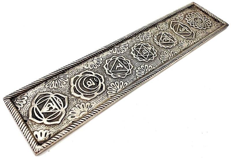 Porte-Encens Métal 7 Chakras Argent 28cm
