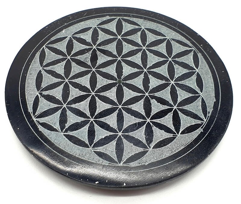 Porte-Encens Pierre Rond Fleur de Vie 10cm