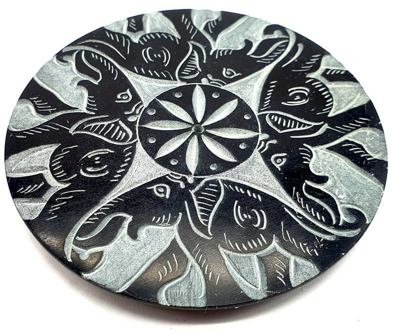 Porte-Encens Pierre Rond 4 Elephants 10cm