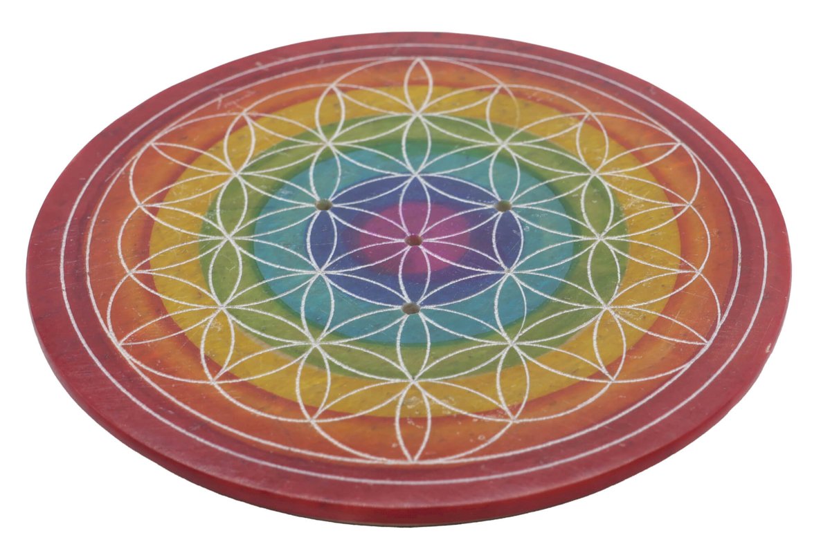 Porte-Encens Pierre Rond Fleur de Vie Dégradé 10cm