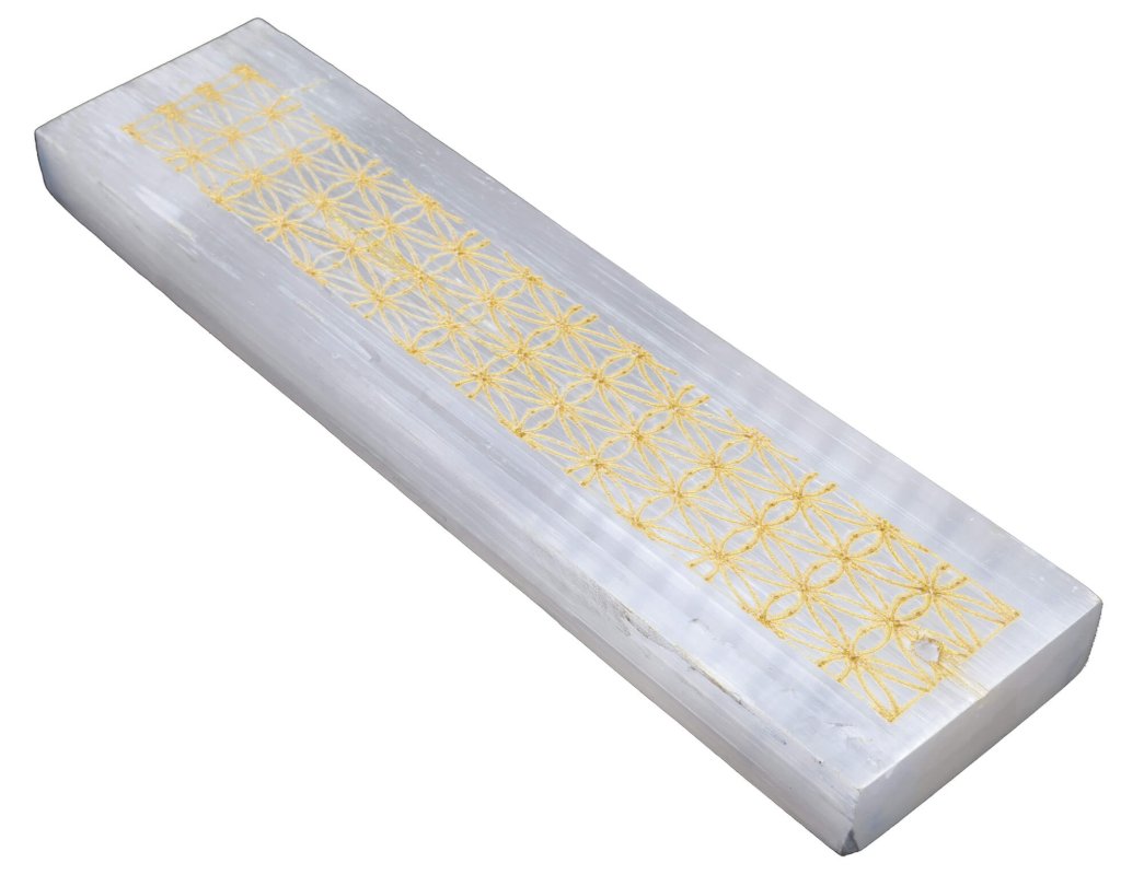 Porte-Encens Sélénite Fleur de Vie Doré 15cm