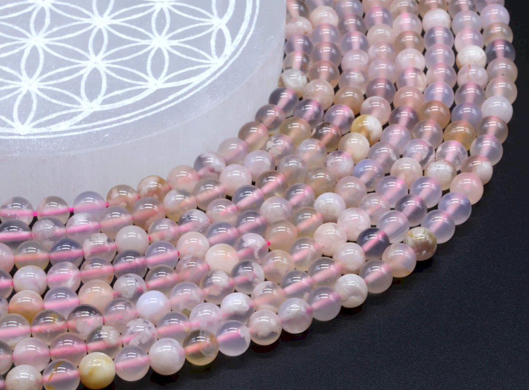 Perles Agate Cerise 6mm sur fil 40cm