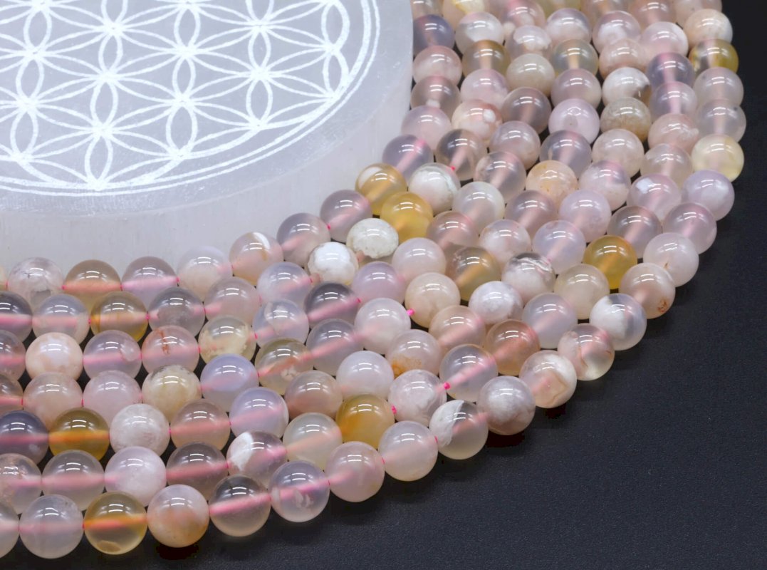 Perles Agate Cerise 8mm sur fil 40cm