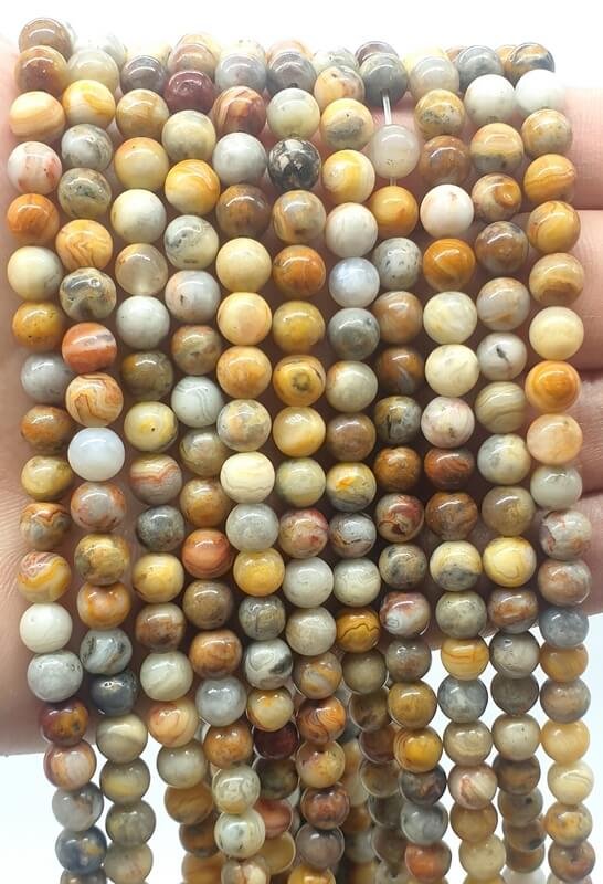 Perles Agate Crazy Lace 6mm sur fil 40cm