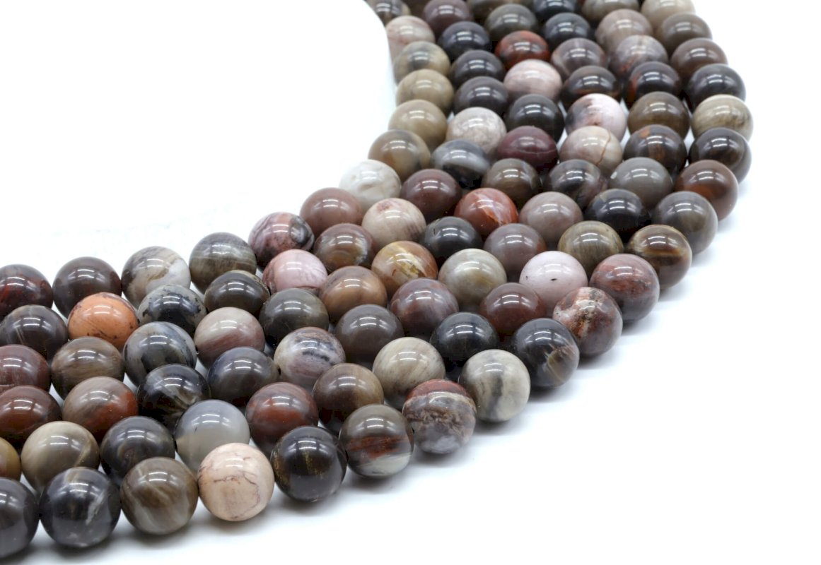 Perles Agate Fossile 10mm sur fil 40cm