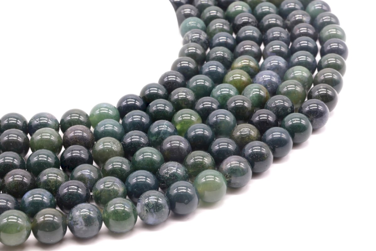 Perles Agate Mousse 10mm sur fil 40cm