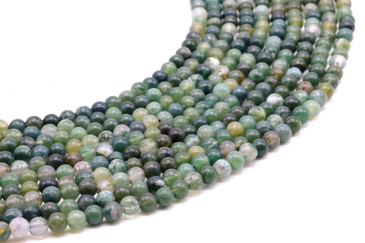 Perles Agate Mousse 4mm sur fil 40cm