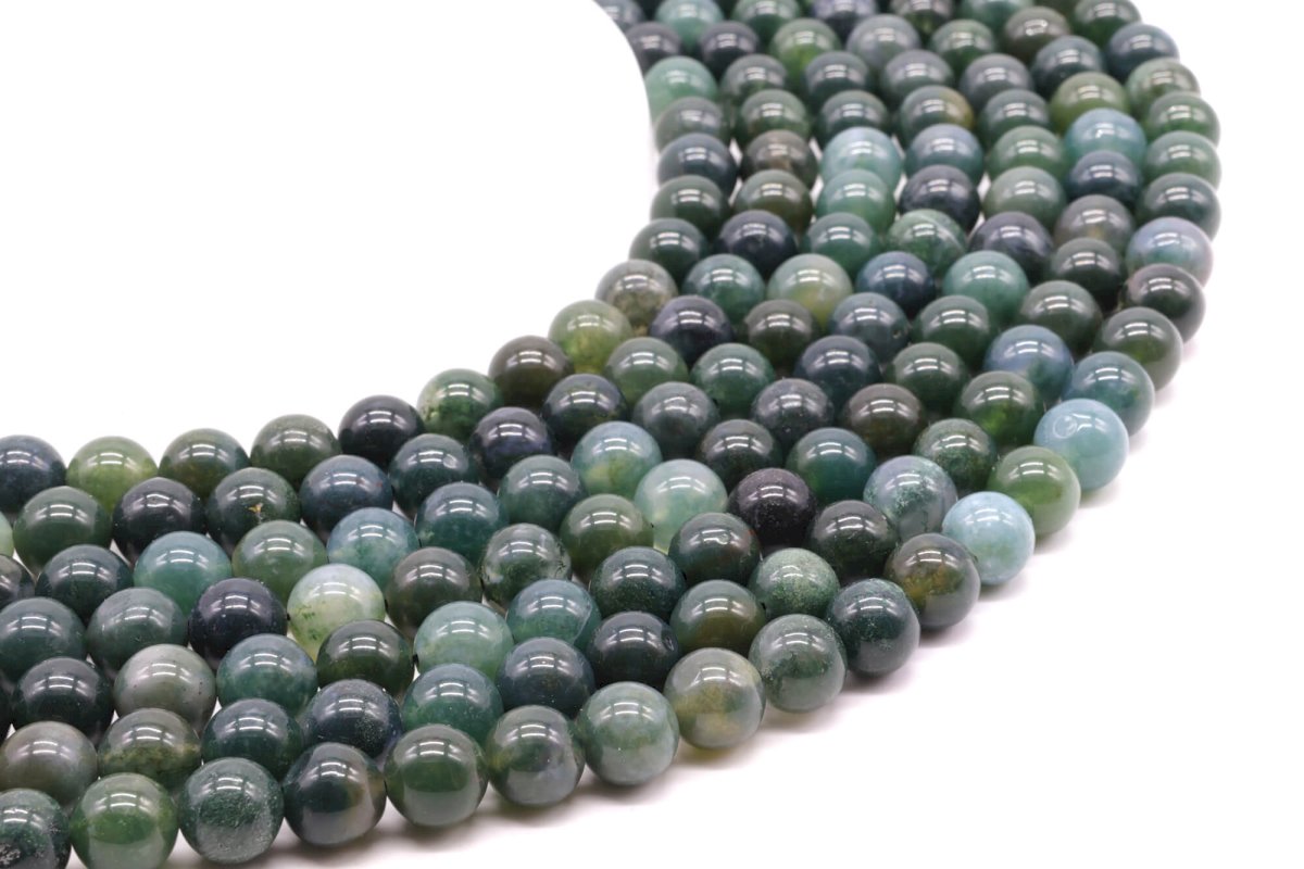 Perles Agate Mousse 8mm sur fil 40cm