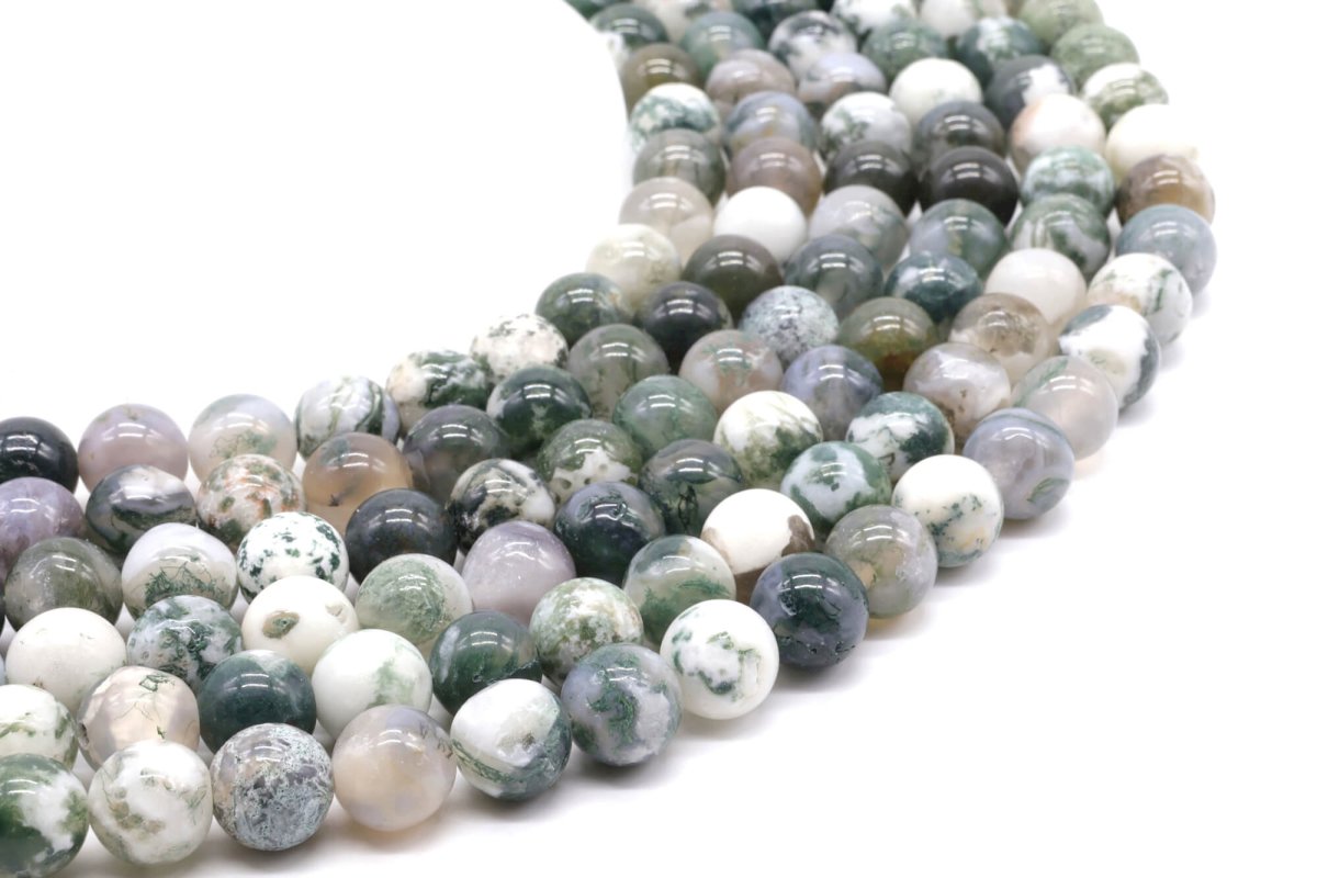 Perles Agate Arbre 10mm sur fil 40cm
