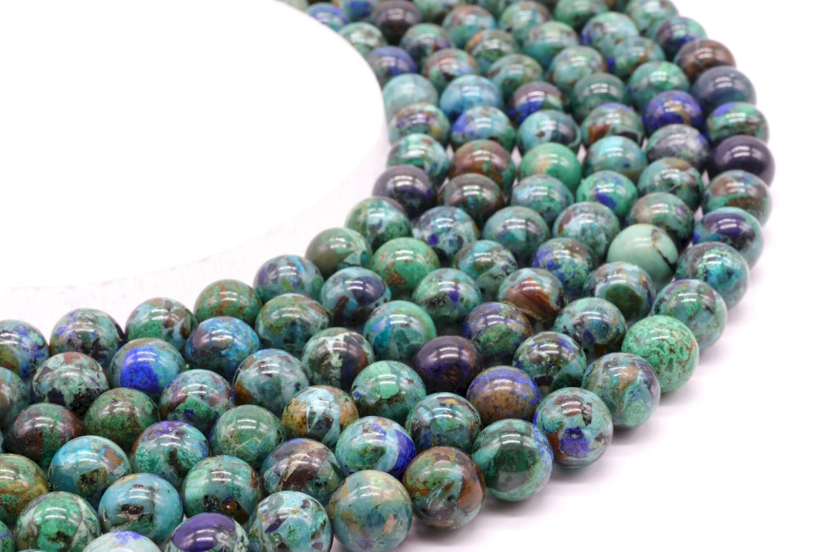 Perles Azurite 'AAA' 10mm sur fil 40cm
