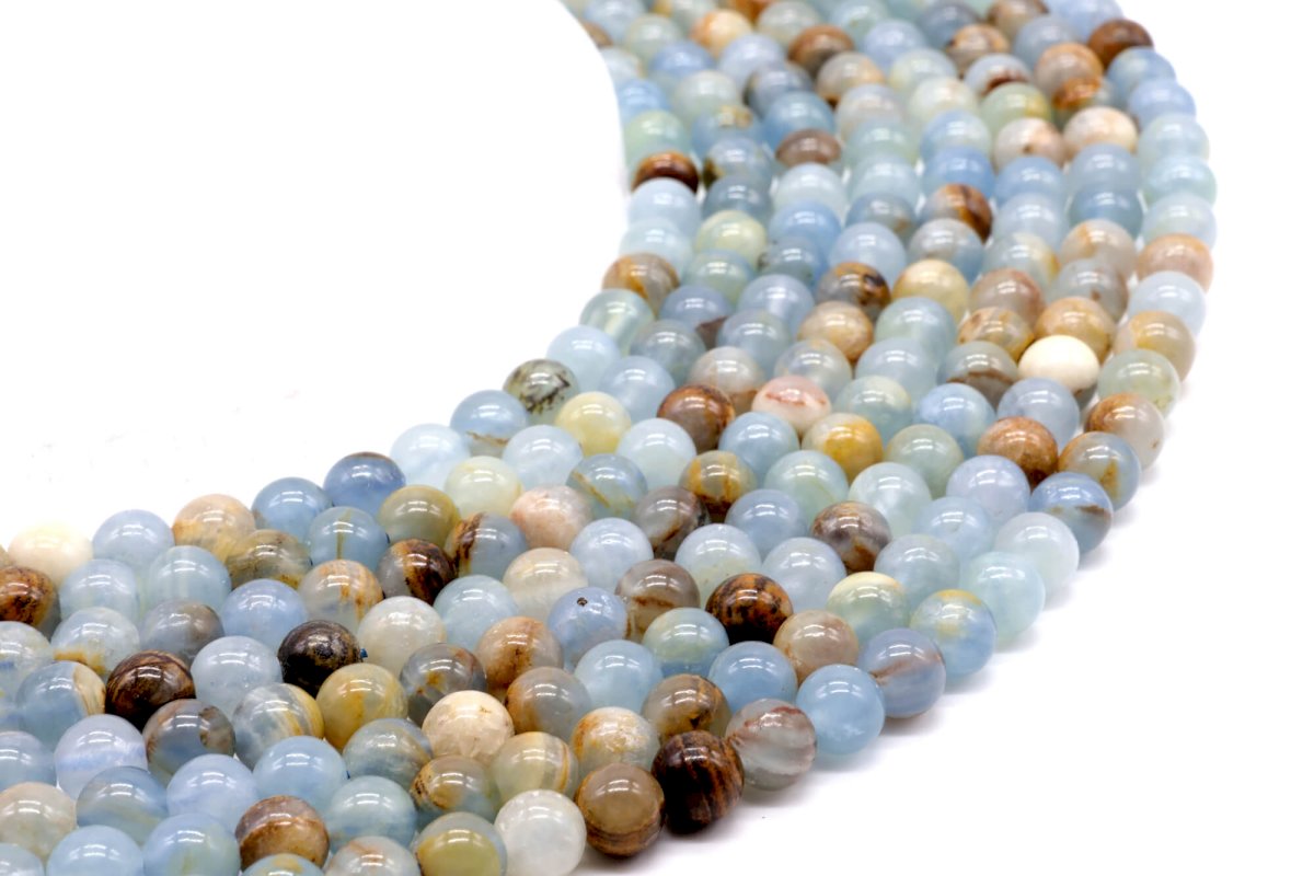 Perles Calcite Bleue 6mm sur fil 40cm