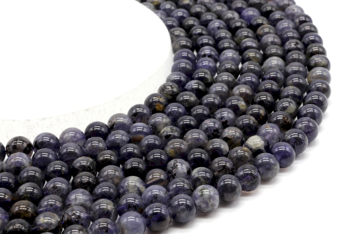 Perles Cordierite 8mm sur fil 40cm