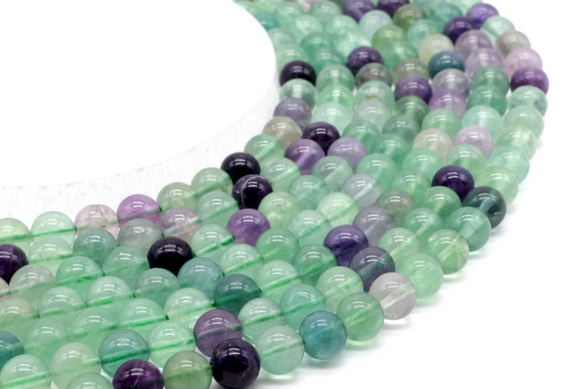 Perles Fluorite Multi 8mm sur fil 40cm