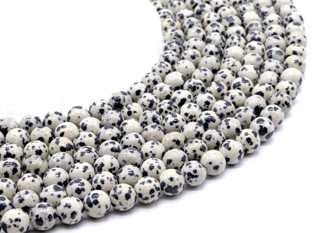 Perles Jaspe Dalmatien 8mm sur fil 40cm