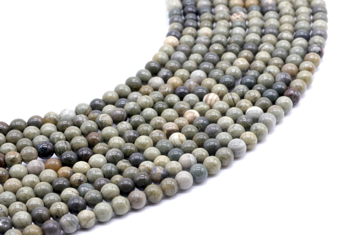 Perles Jaspe Feuille d'Argent 4mm sur fil 40cm