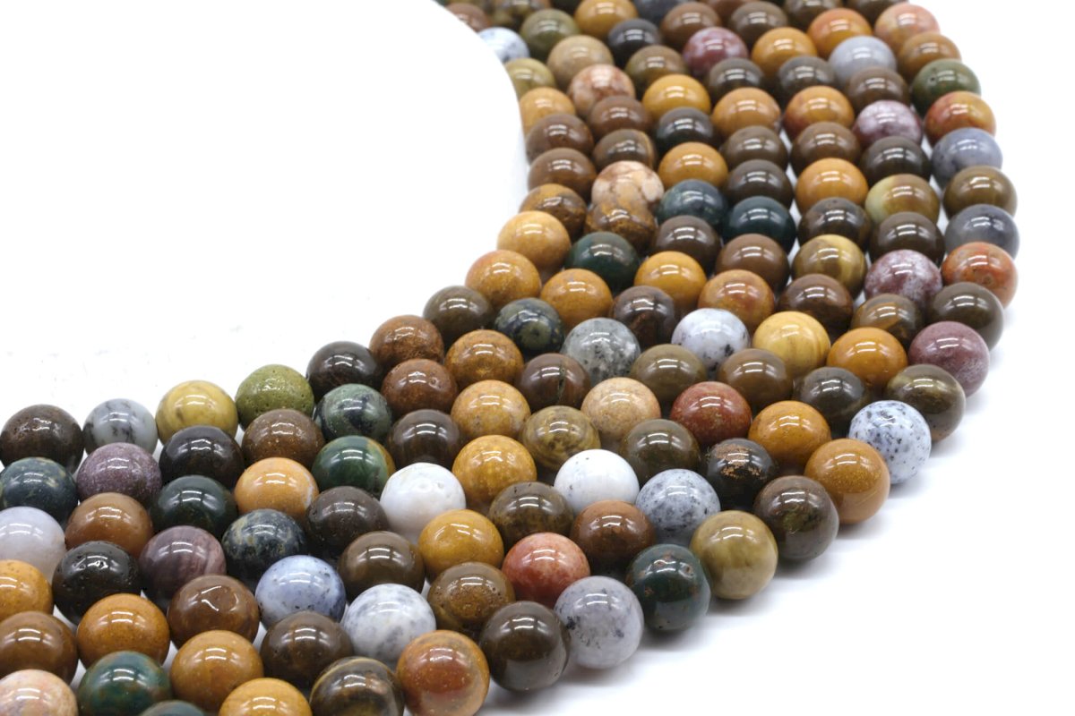 Perles Jaspe Océan 8mm sur fil 40cm