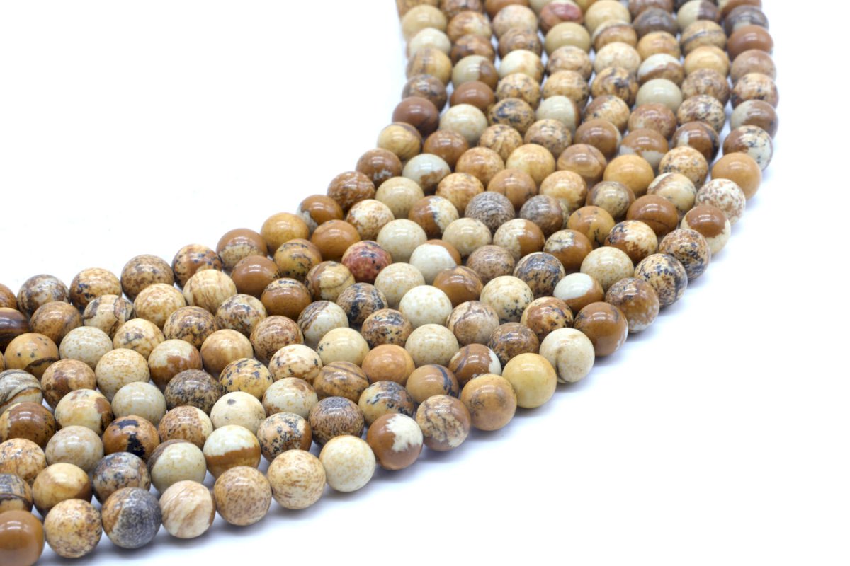 Perles Jaspe Paysage 6mm sur fil 40cm