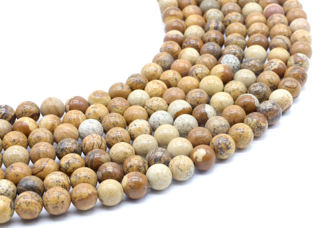 Perles Jaspe Paysage 8mm sur fil 40cm