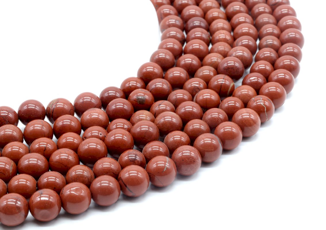 Perles Jaspe Rouge 10mm sur fil 40cm