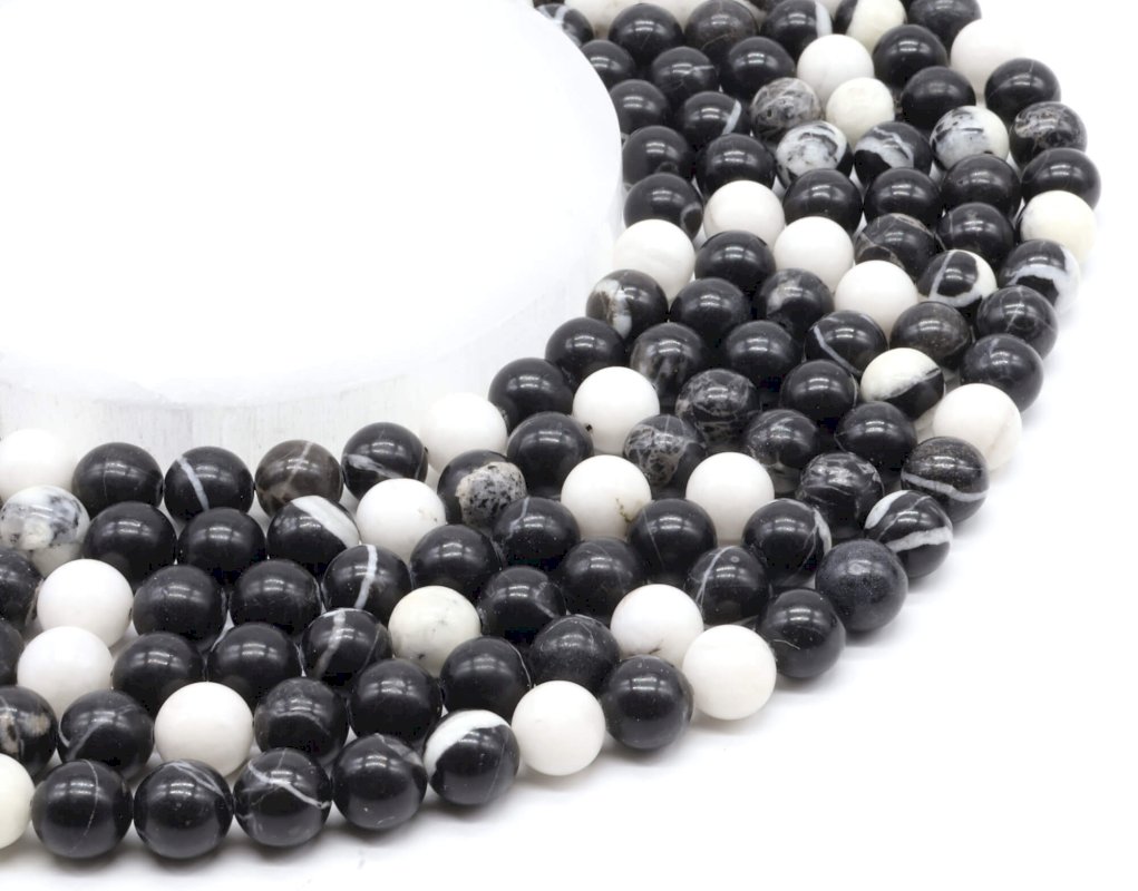 Perles Jaspe Zèbre 10mm sur fil 40cm