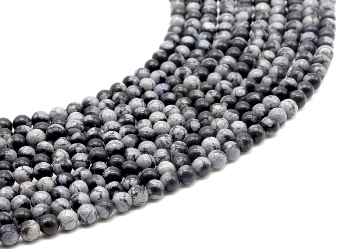 Perles Obsidienne Neige 4mm sur fil 40cm