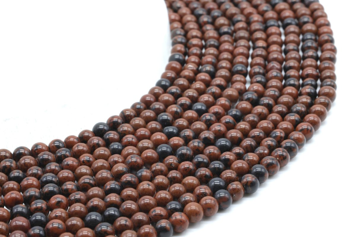 Perles Obsidienne Mahogany 4mm sur fil 40cm