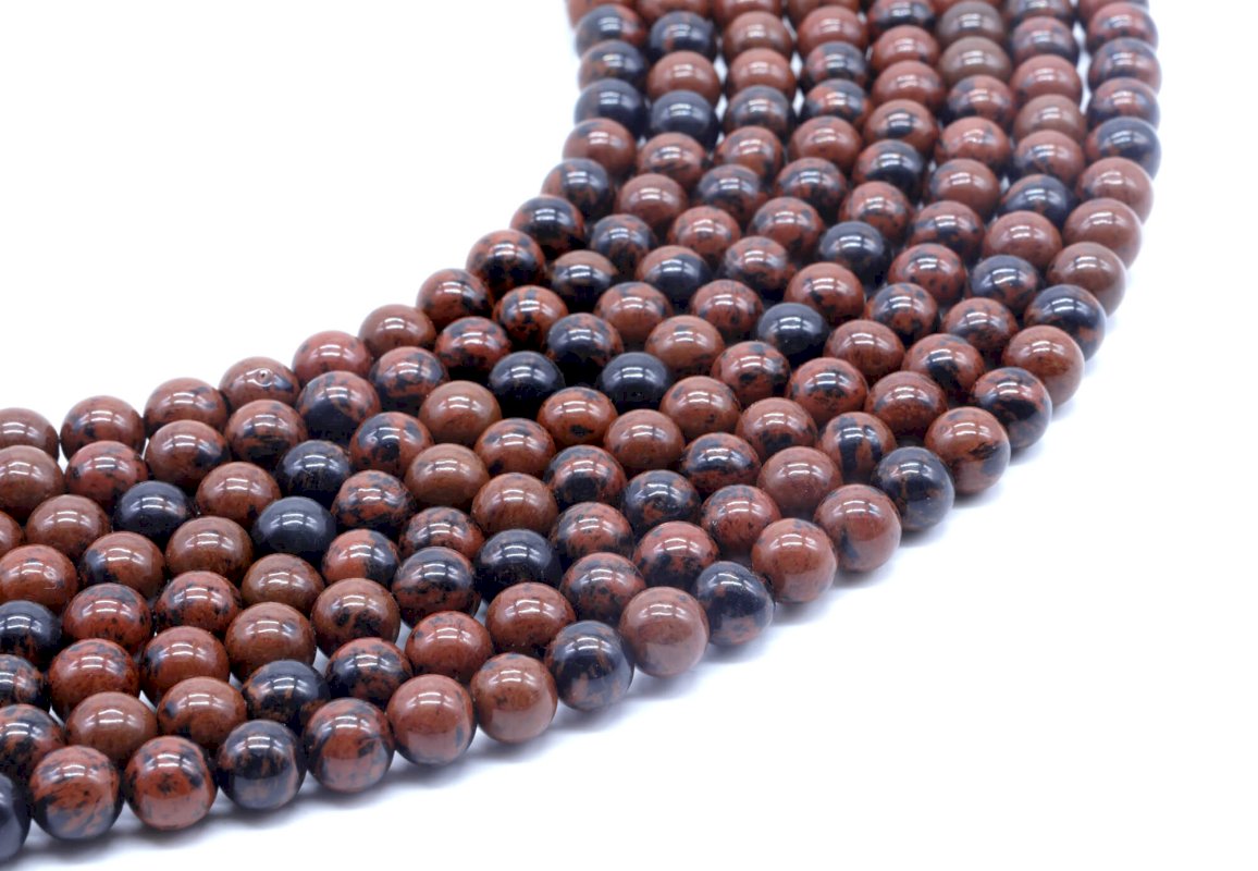 Perles Obsidienne Mahogany 6mm sur fil 40cm