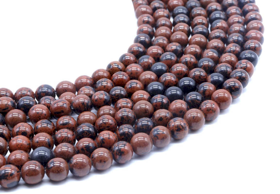 Perles Obsidienne Mahogany 8mm sur fil 40cm
