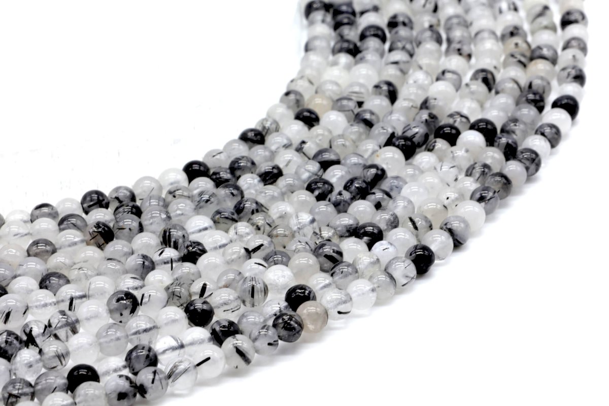 Perles Quartz Tourmaline 4mm sur fil 40cm