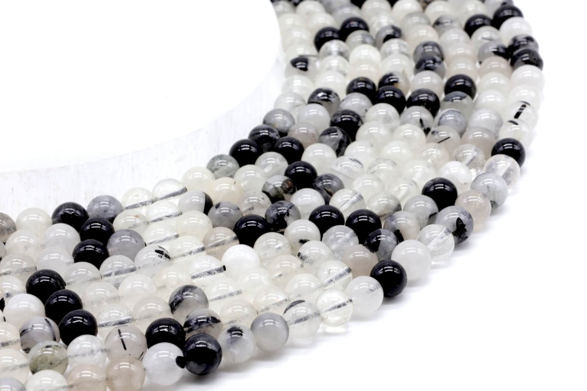 Perles Quartz Tourmaline 6mm sur fil 40cm
