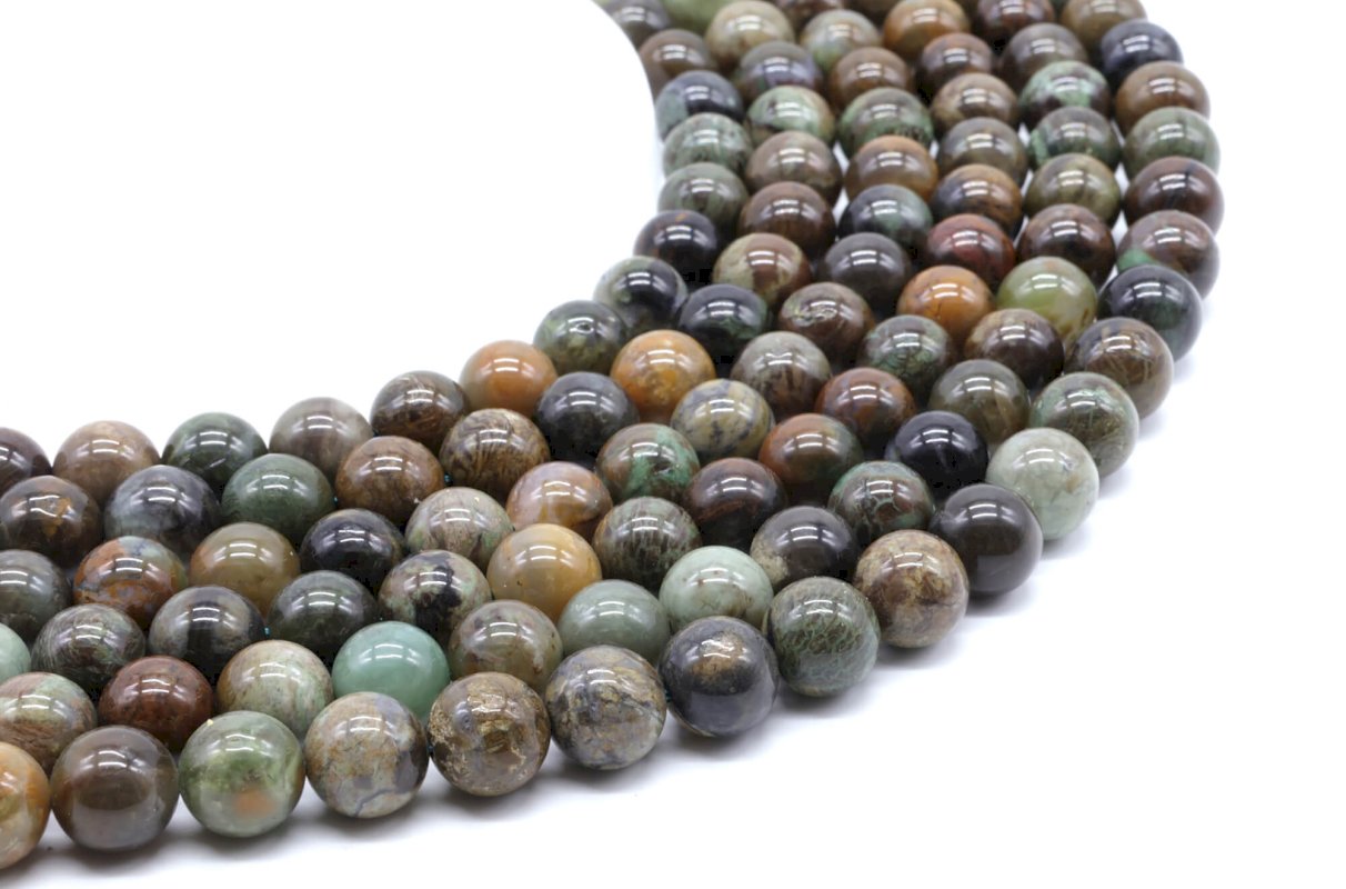 Perles Serpentine Chine 10mm sur fil 40cm