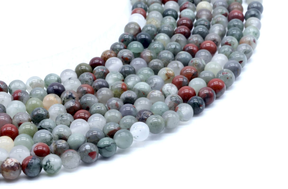 Perles Jaspe Héliotrope Africaine 6mm sur fil 40cm