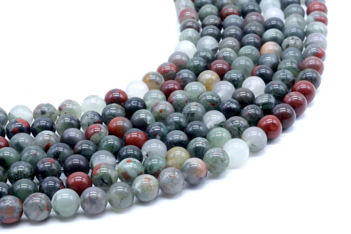 Perles Jaspe Héliotrope Africaine 8mm sur fil 40cm