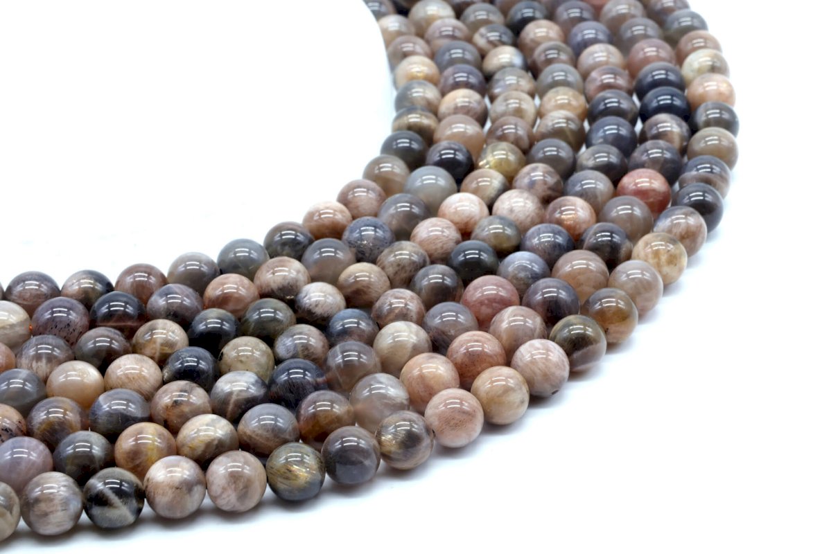 Perles de Soleil Noire  'AA' 8mm sur fil 40cm