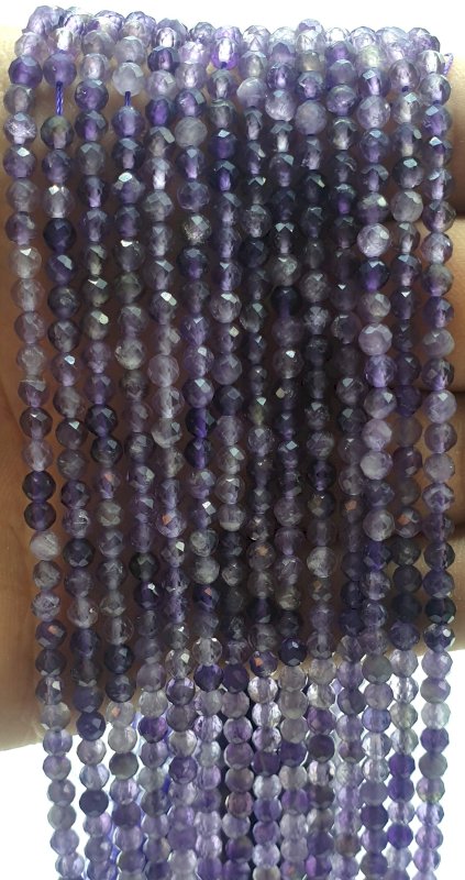 Perles facettées Améthyste 3mm sur fil 40cm