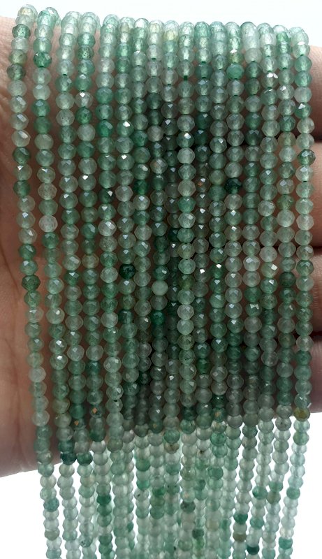 Perles facettées Aventurine Verte 3mm sur fil 40cm