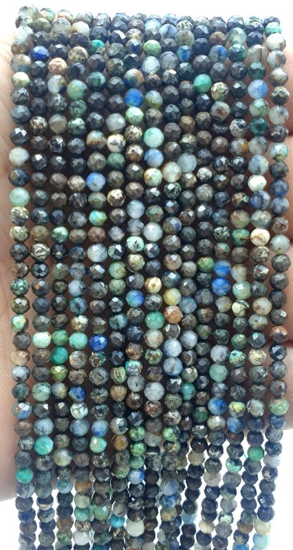 Perles facettées Chrysocolle 3mm sur fil 40cm