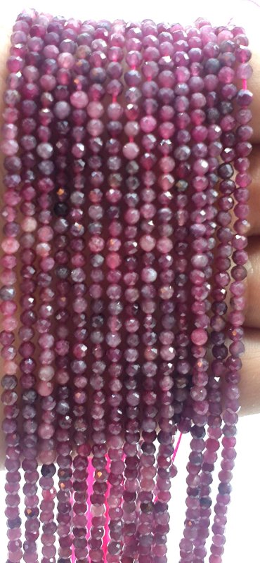 Perles facettées Grenat 3mm sur fil 40cm