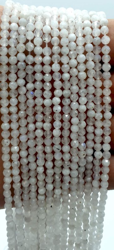 Perles facettées Pierre de Lune Blanche 3mm sur fil 40cm