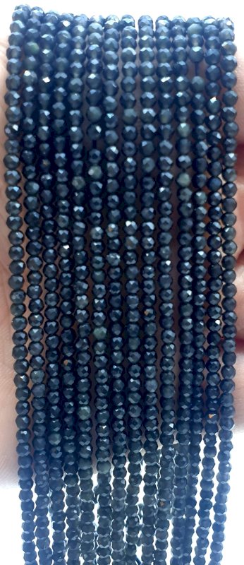 Perles facettées Obsidienne Noire 3mm sur fil 40cm